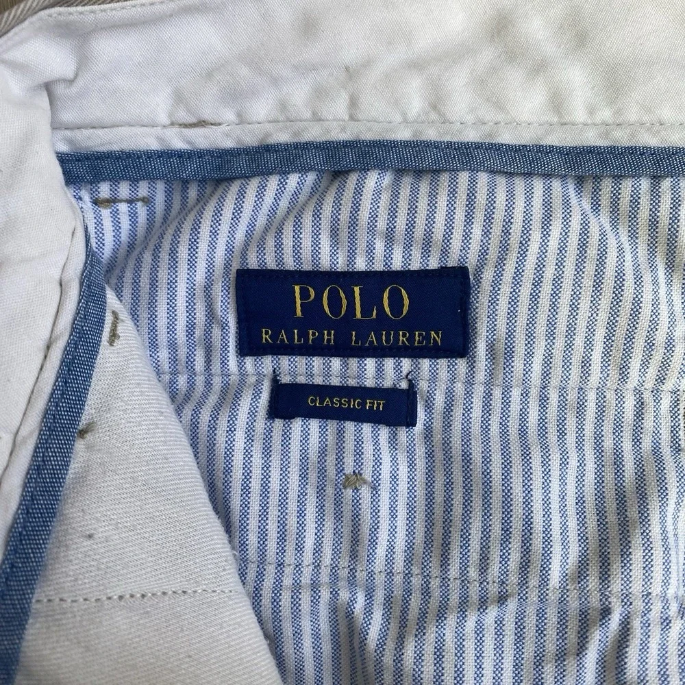 Polo Ralph Lauren Men's Classic Fit 32x32 Khaki Tan Chino Pants with Seersucker